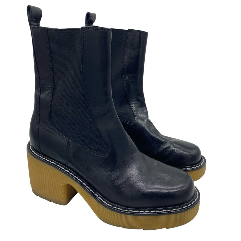 Marc Fisher Fredy Boot Women 10 Black Leather Platform Chunky Lug Sole Chelsea